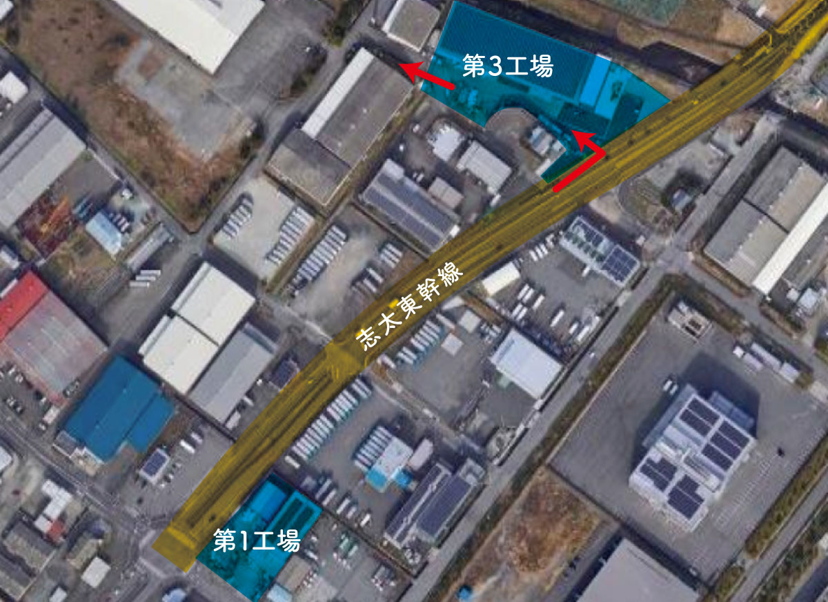 第3工場への志太東幹線道路からの出入りについてご案内